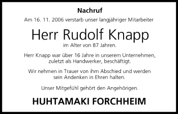 Anzeige von Rudolf Knapp von MGO