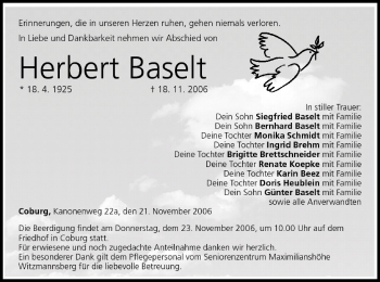 Anzeige von Herbert Baselt von MGO