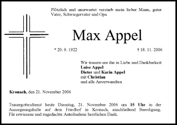 Anzeige von Max Appel von MGO