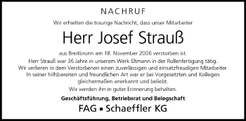 Anzeige von Josef Strauß von MGO