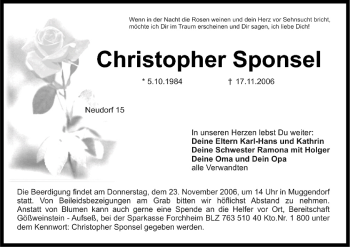 Anzeige von Christopher Sponsel von MGO