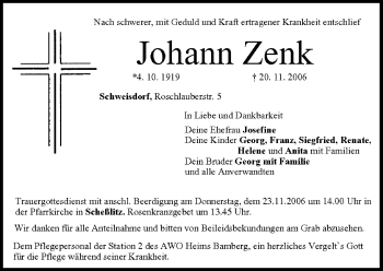 Anzeige von Johann Zenk von MGO
