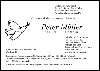 Anzeige von Peter Müller von MGO