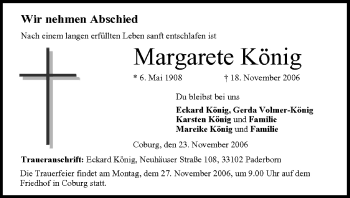 Anzeige von Margarete König von MGO