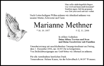 Anzeige von Marianne Methner von MGO