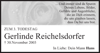 Anzeige von Gerlinde Reichelsdorfer von MGO