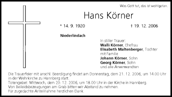 Anzeige von Hans Körner von MGO