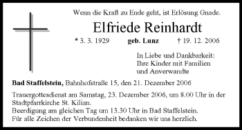 Anzeige von Elfriede Reinhardt von MGO