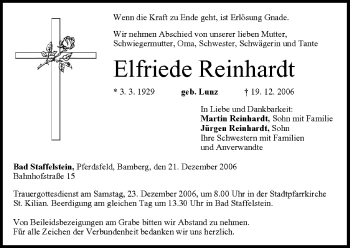 Anzeige von Elfriede Reinhardt von MGO