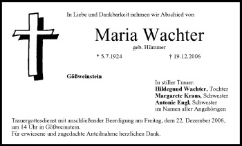 Anzeige von Maria Wachter von MGO