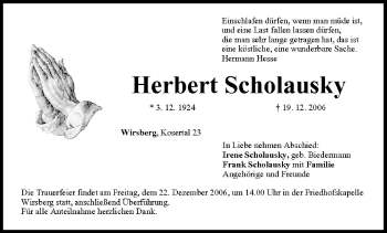 Anzeige von Herbert Scholausky von MGO