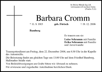Anzeige von Barbara Cromm von MGO