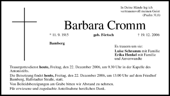 Anzeige von Barbara Cromm von MGO