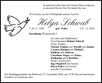 Anzeige von Helga Schwab von MGO