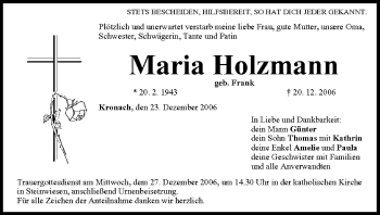 Anzeige von Maria Holzmann von MGO