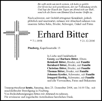 Anzeige von Erhard Bitter von MGO