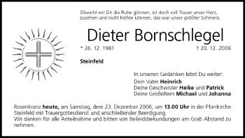 Anzeige von Dieter Bornschlegel von MGO