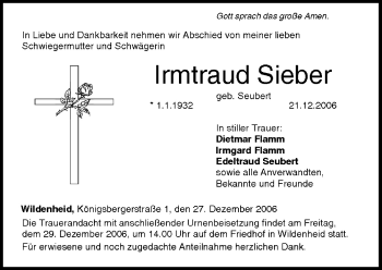 Anzeige von Irmtraud Sieber von MGO