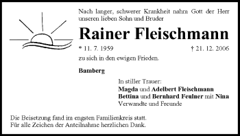 Anzeige von Rainer Fleischmann von MGO