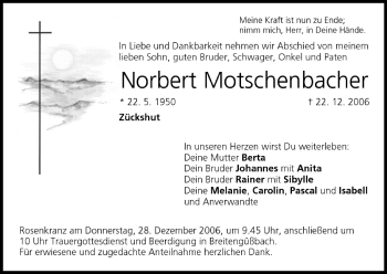 Anzeige von Norbert Motschenbacher von MGO