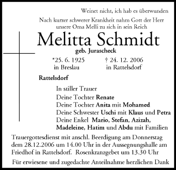 Anzeige von Melitta Schmidt von MGO