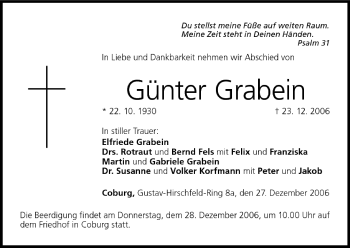 Anzeige von Günter Grabein von MGO
