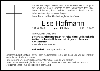 Anzeige von Else Hofmann von MGO