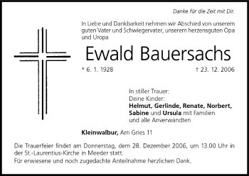Anzeige von Ewald Bauersachs von MGO