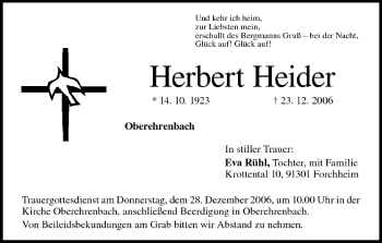 Anzeige von Herbert Heider von MGO