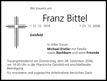 Anzeige von Franz Bittel von MGO