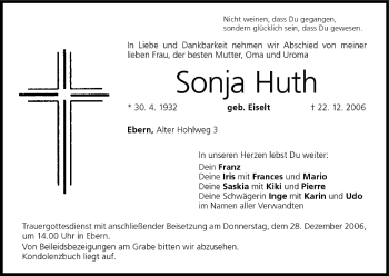 Anzeige von Sonja Huth von MGO