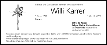 Anzeige von Willi Karrer von MGO