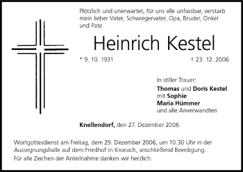 Anzeige von Heinrich Kestel von MGO