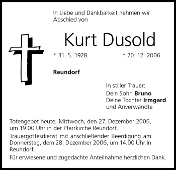 Anzeige von Kurt Dusold von MGO