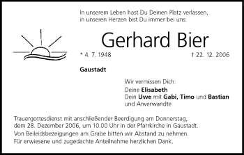 Anzeige von Gerhard Bier von MGO