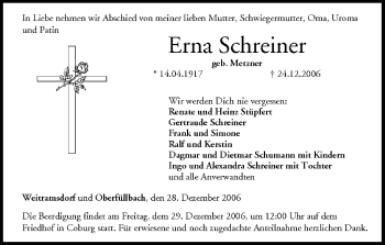 Anzeige von Erna Schreiner von MGO