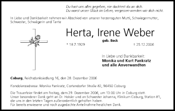 Anzeige von Herta Irene Weber von MGO
