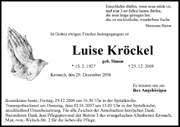 Anzeige von Luise Kröckel von MGO