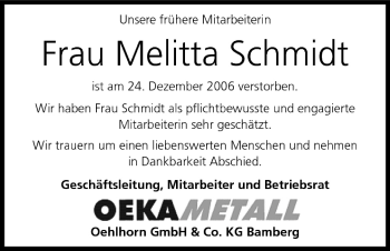 Anzeige von Melitta Schmidt von MGO