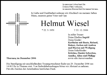 Anzeige von Helmut Wiesel von MGO