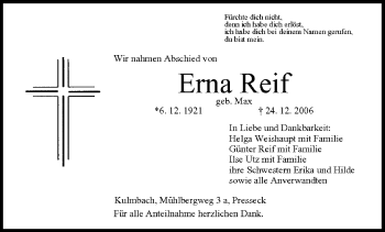 Anzeige von Erna Reif von MGO