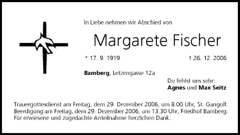 Anzeige von Margarete Fischer von MGO