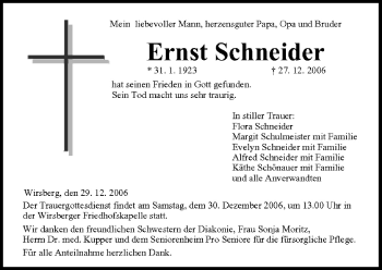 Anzeige von Ernst Schneider von MGO