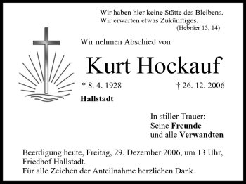 Anzeige von Kurt Hockauf von MGO