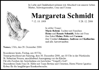 Anzeige von Margareta Schmidt von MGO