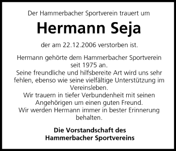 Anzeige von Hermann Seja von MGO