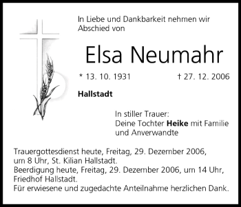 Anzeige von Elsa Neumahr von MGO