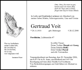Anzeige von Gertraud Voit von MGO