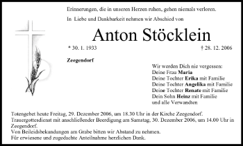Anzeige von Anton Stöcklein von MGO