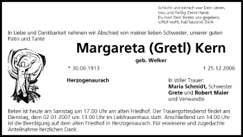 Anzeige von Margareta Kern von MGO